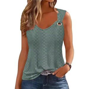Women Lace Green Tank Tops for Trendy Summer V Neck Sleeveless‎ Spring T-shirts